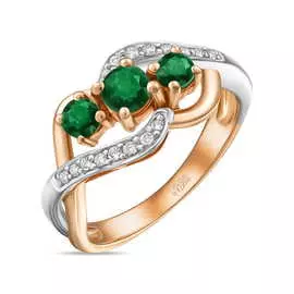 Золотое кольцо c бриллиантами и изумрудами