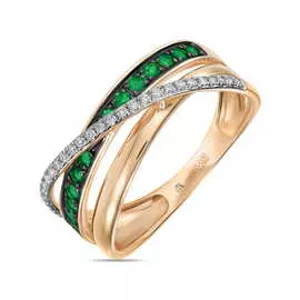 Золотое кольцо c бриллиантами и изумрудами