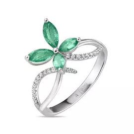 Золотое кольцо c бриллиантами и изумрудами