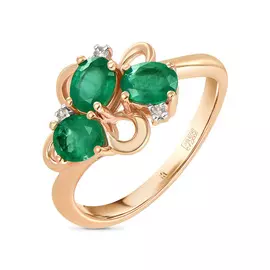 Золотое кольцо c бриллиантами и изумрудами