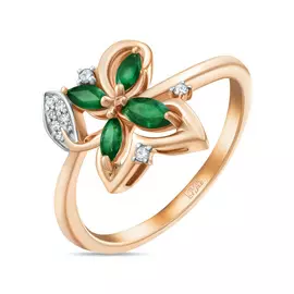 Золотое кольцо c бриллиантами и изумрудами