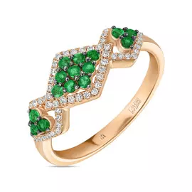 Золотое кольцо c бриллиантами и изумрудами