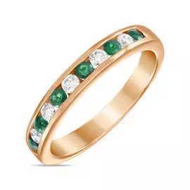 Золотое кольцо c бриллиантами и изумрудами