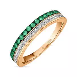 Золотое кольцо c бриллиантами и изумрудами