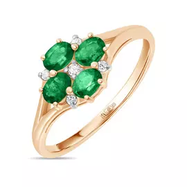 Золотое кольцо c бриллиантами и изумрудами