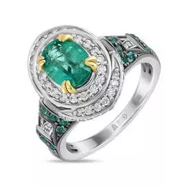 Золотое кольцо c бриллиантами и изумрудами