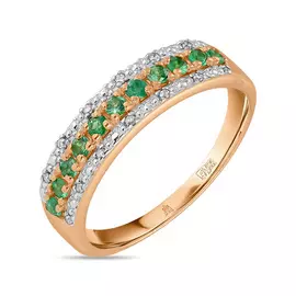 Золотое кольцо c бриллиантами и изумрудом