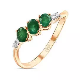 Золотое кольцо c бриллиантами и изумрудами