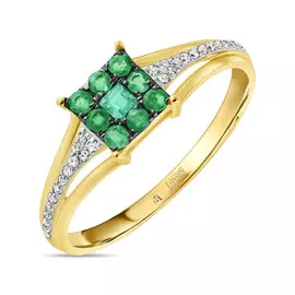 Золотое кольцо c бриллиантами и изумрудами