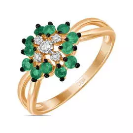 Золотое кольцо c бриллиантами и изумрудами