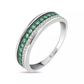 Золотое кольцо c бриллиантами и изумрудами