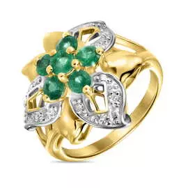 Золотое кольцо c бриллиантами и изумрудами