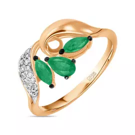 Золотое кольцо c бриллиантами и изумрудами