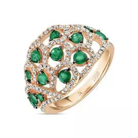 Золотое кольцо c бриллиантами и изумрудами