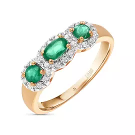 Золотое кольцо c бриллиантами и изумрудами