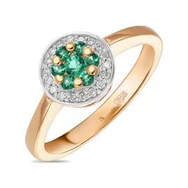 Золотое кольцо c бриллиантами и изумрудами