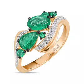 Золотое кольцо c бриллиантами и изумрудами