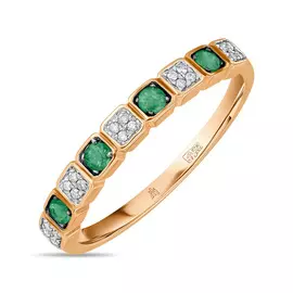 Золотое кольцо c бриллиантами и изумрудами