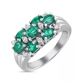 Золотое кольцо c бриллиантами и изумрудами