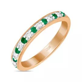 Золотое кольцо c бриллиантами и изумрудами