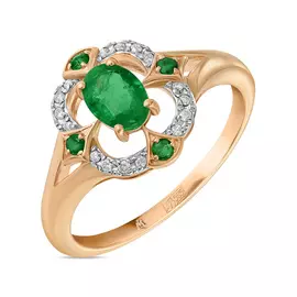 Золотое кольцо c бриллиантами и изумрудами