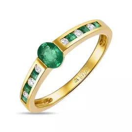 Золотое кольцо c бриллиантами и изумрудами