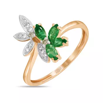 Золотое кольцо c бриллиантами и изумрудами