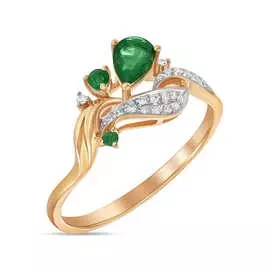Золотое кольцо c бриллиантами и изумрудами