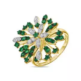 Золотое кольцо c бриллиантами и изумрудами