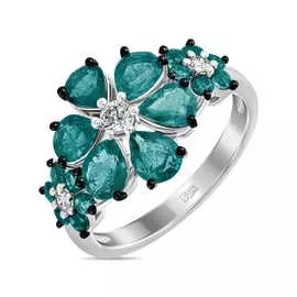 Золотое кольцо c бриллиантами и изумрудами