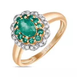 Золотое кольцо c бриллиантами и изумрудами