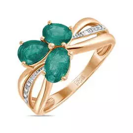 Золотое кольцо c бриллиантами и изумрудами