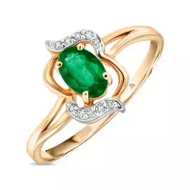 Золотое кольцо c бриллиантами и изумрудом