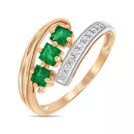Золотое кольцо c бриллиантами и изумрудами