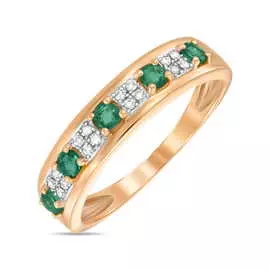 Золотое кольцо c бриллиантами и изумрудами