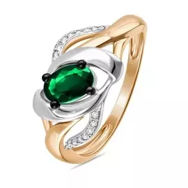 Золотое кольцо c бриллиантами и изумрудом