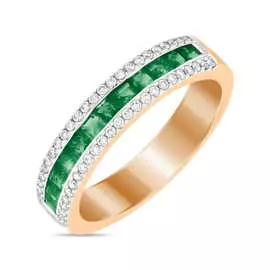 Золотое кольцо c бриллиантами и изумрудами