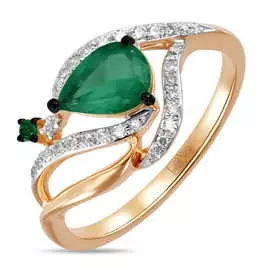 Золотое кольцо c бриллиантами и изумрудами