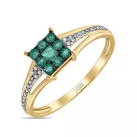 Золотое кольцо c бриллиантами и изумрудами