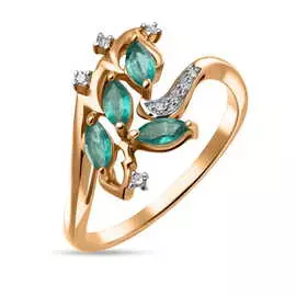 Золотое кольцо c бриллиантами и изумрудами