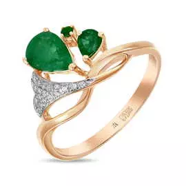 Золотое кольцо c бриллиантами и изумрудами