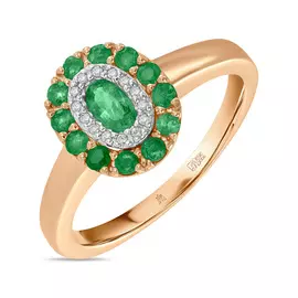 Золотое кольцо c бриллиантами и изумрудами