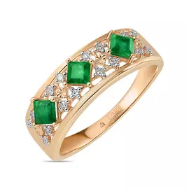 Золотое кольцо c бриллиантами и изумрудами