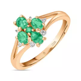 Золотое кольцо c бриллиантами и изумрудами