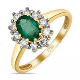 Золотое Кольцо c бриллиантами и изумрудом