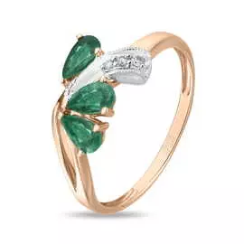 Золотое кольцо c бриллиантами и изумрудами