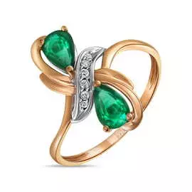 Золотое кольцо c бриллиантами и изумрудами