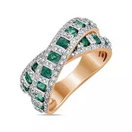 Золотое кольцо c бриллиантами и изумрудами
