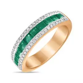 Золотое кольцо c бриллиантами и изумрудами
