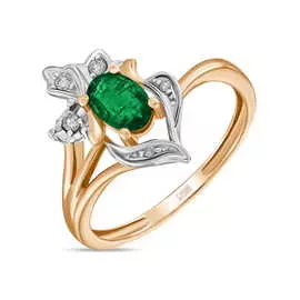 Золотое кольцо c бриллиантами и изумрудом